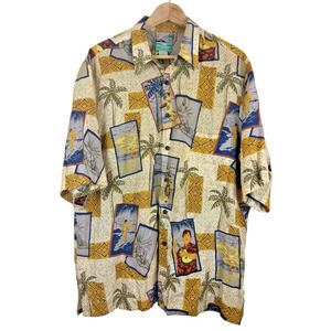 Reyn Spooner Made Hawaii Men's Large L Yellow Lahaina Surfer Ukulele Beach‎ Palm